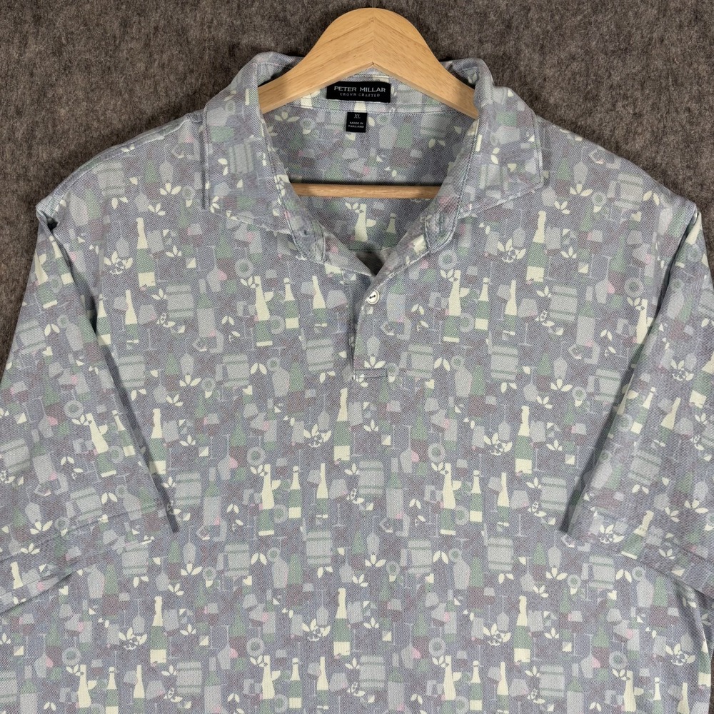 Peter Millar Polo Shirt Men's XL Pique Oenophilia Performance Geoemtric Wine‎